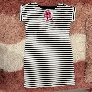 NWT- Talbots Striped Short Sleeve Knit Dress with Pink Tie Detail